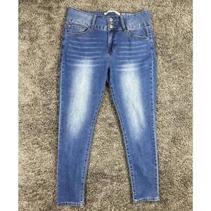 !IT Tess Petite Curvy Skinny Ankle Jeans Sz 14 Extreme High Rise Blue Denim